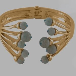 Amazonite and Blue Austrian Crystal 3.00 ctw Cuff Bracelet in Goldtone (7.00 In)